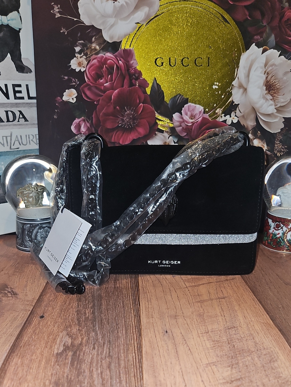 Kurt Geiger NWT Shoreditch Black Suede Crossbody Bag and Mirror - Picture 6 of 15